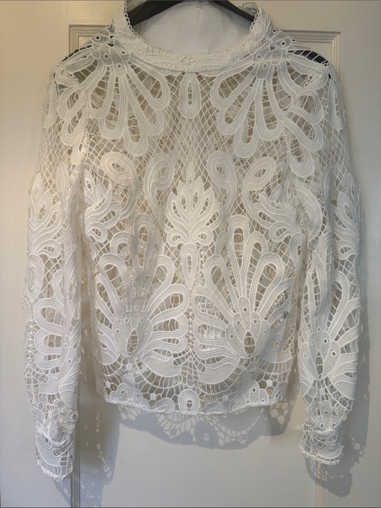 White House Black Market Tops - White House Black Market White Lace Crochet Long-Sleeve Blouse